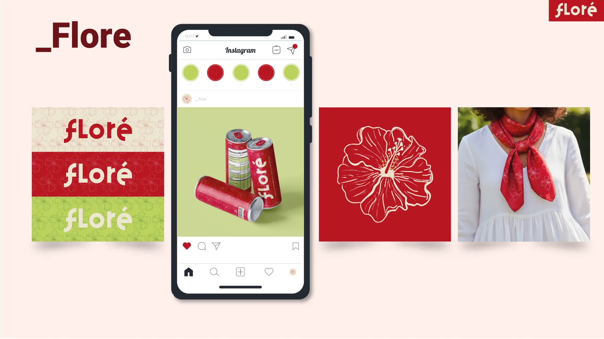 Floré Instagram launch grid and phone mockup